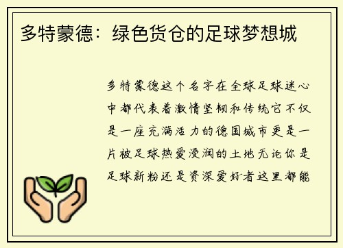 多特蒙德：绿色货仓的足球梦想城